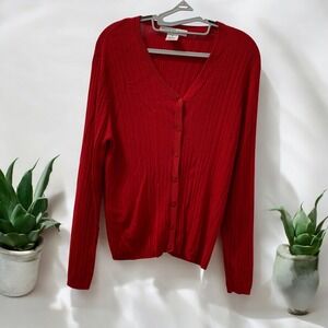 Josephine Chaus Silk‎ Blend Cardigan Ribbed Knit Button Front Red XL